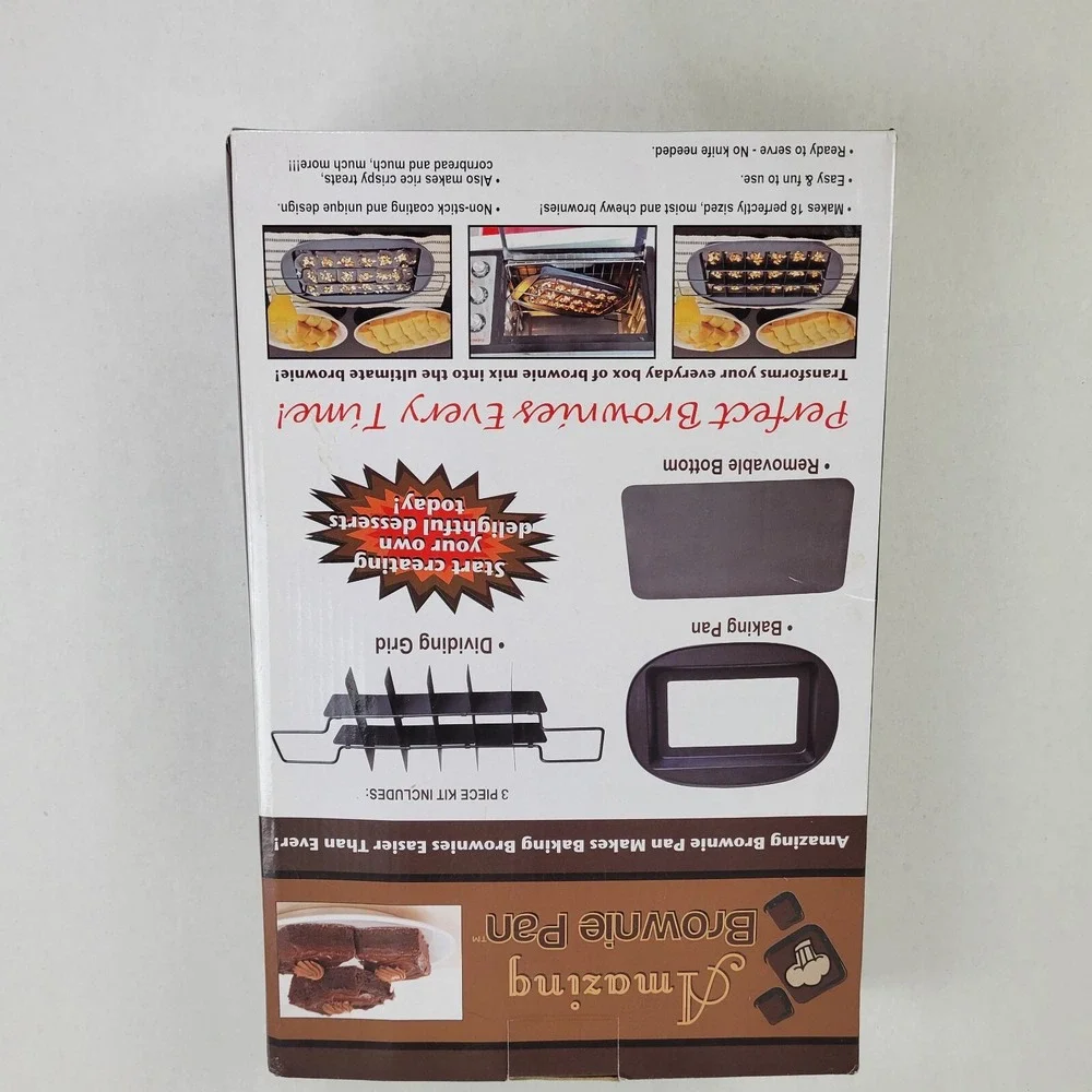 Amazing Brownie Pan Makes 18‎ Brownies Evenly Nonstick 3-Piece Baking Pan New